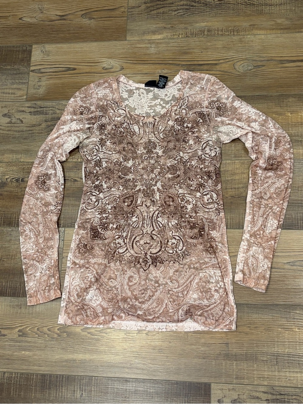 Vanity‎ Blush Taupe Paisley-Print Long Sleeve Top